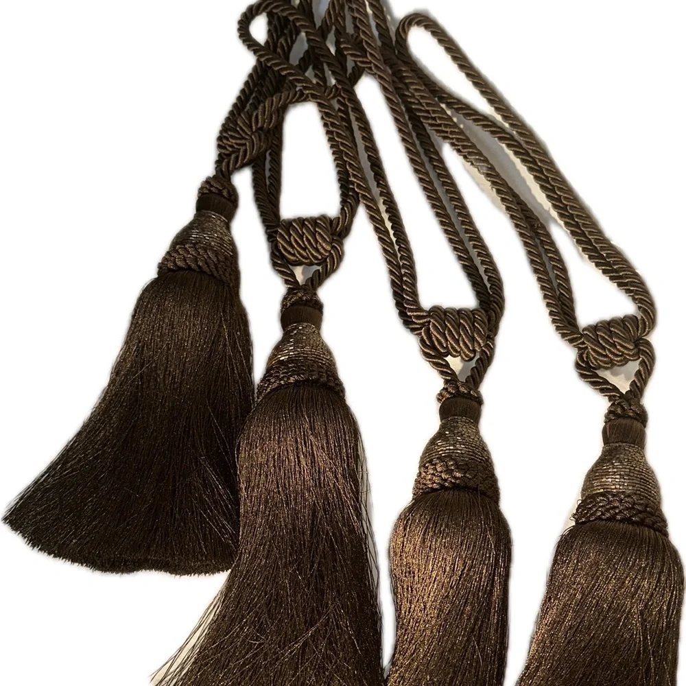 4 Elegant Large Brown Tassel Curtin Tiebacks